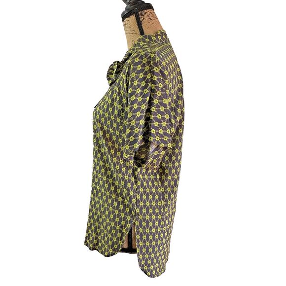 P.A.R.O.S.H. Women's Floral Green Silk V-Neck Short Sleeve Tie Blouse Sz M - Picture 3 of 10